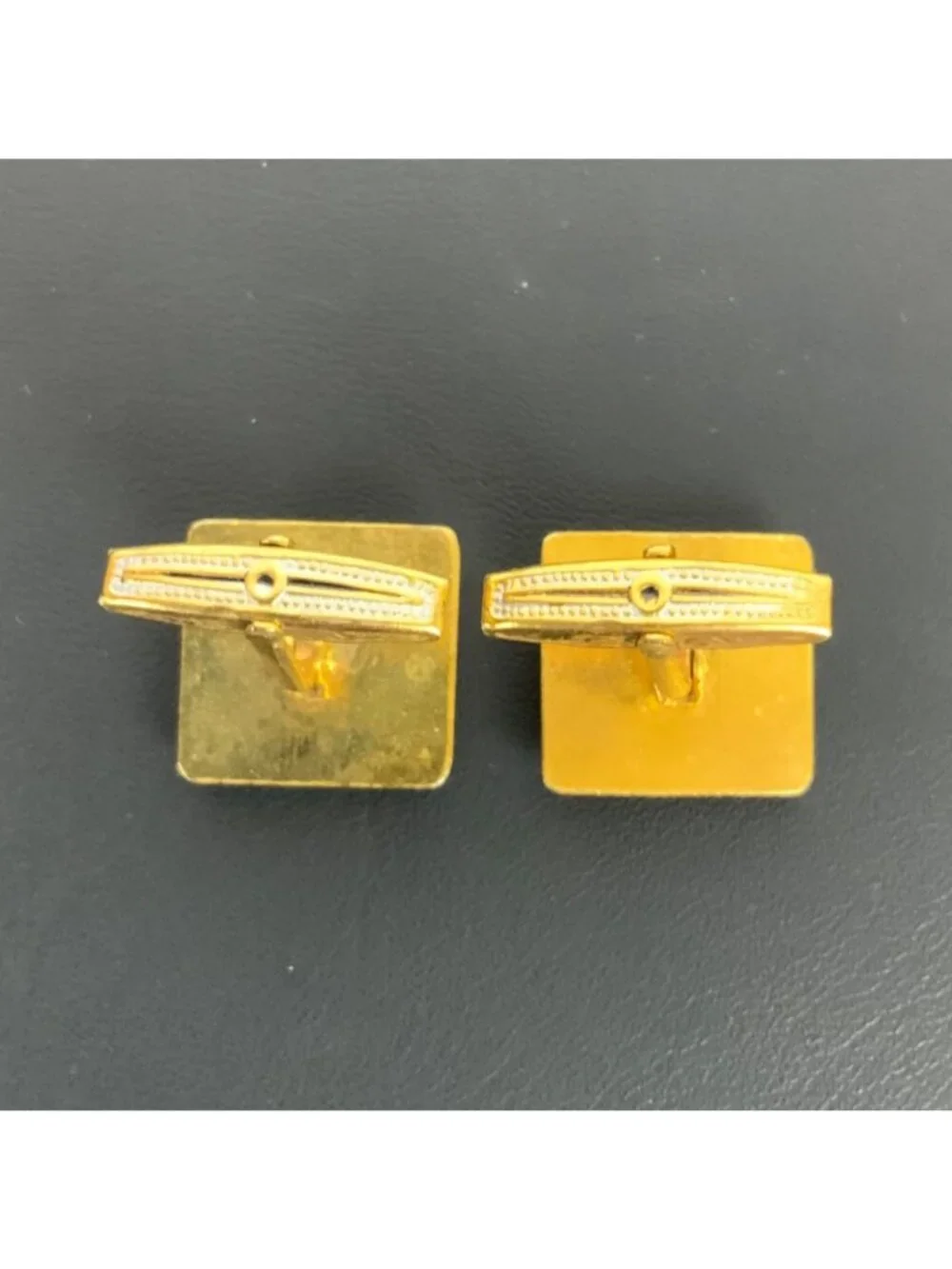Vintage Gold-Tone Square Cufflinks With Ornate Design & Faux Pearl Accents Spain